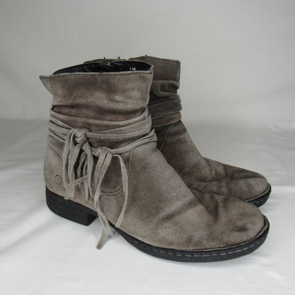 Born Taupe Brown Distressed Leather Suede CROSS Ankle Booties Boots Women's 9.5